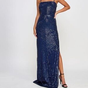 Emerald Sundae Navy Sequin Strapless Maxi Gown